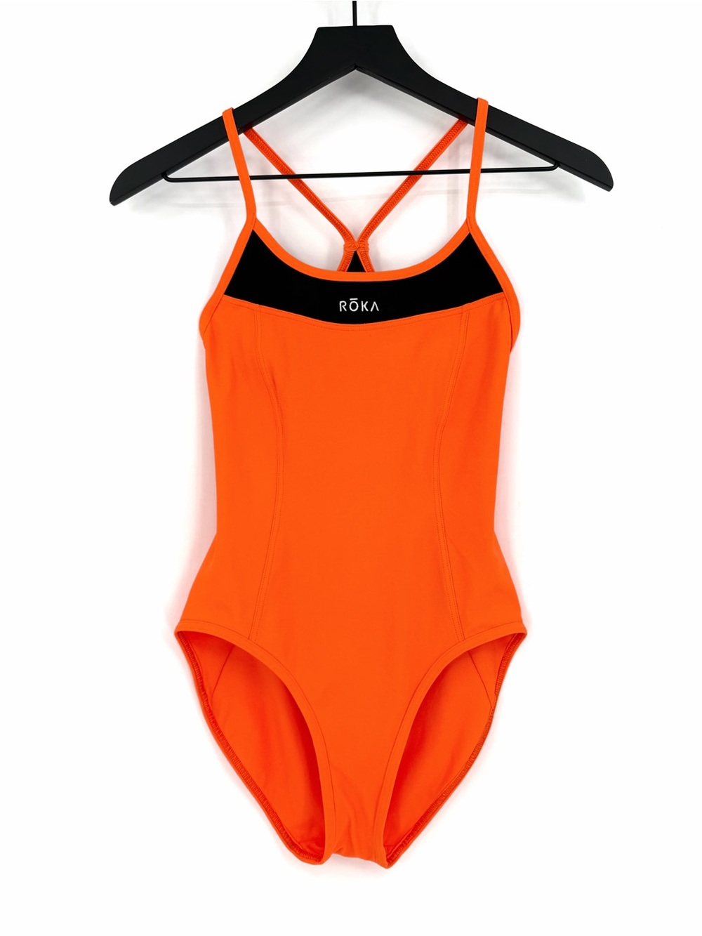ROKA Elite HD One-Piece Triangle Back Swimsuit Neon Orange Black 32
